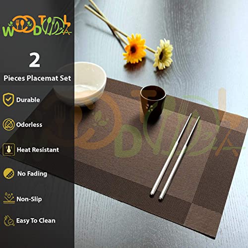 Image of Placemats with Table Runner Sets - Washable Kitchen Tablemat - Table Mats for Dining Table - Non-Slip Placemat - Table Runner (2-Piece Placemat, 1-Piece Runner, Brown)