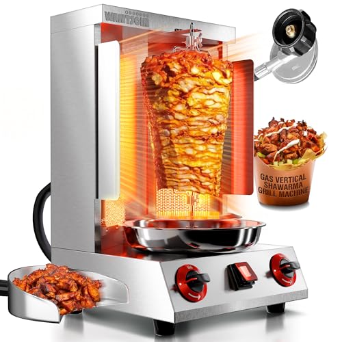 WantJoin Shawarma Grill Machine - 18lbs Gas Vertical Rotisserie with Heat Shields and 2 Burners, 122°F to 752°F Stainless Steel Gyro Machine for Chicken, Beef, Party and Commercial Use