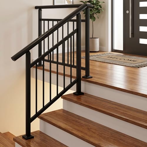 Metty Metal Hand Rails for Outdoor Steps，Oval Top Rail, Heavy‑Duty Porch Railing for Villa, Patio, Deck, Balcony, Entrance Steps, Elderly Safety, Rust‑Resistant（3ft-Black） by Metty Metal - Image 3