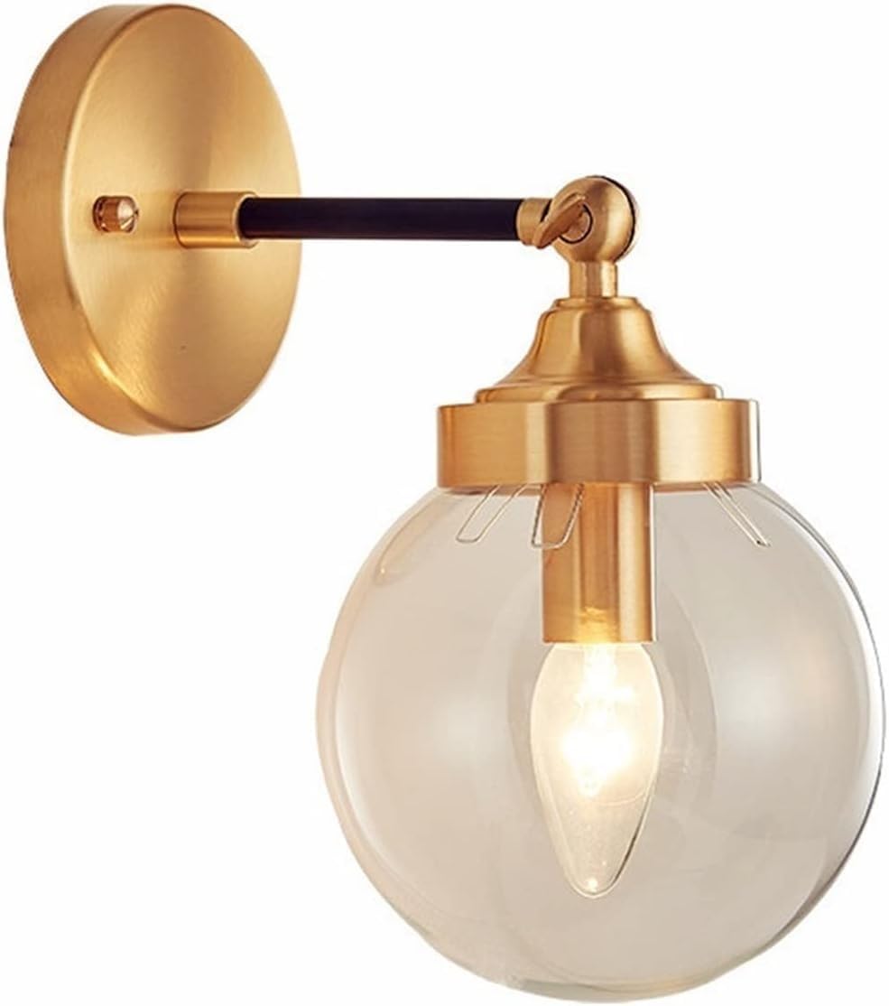 CWCQGH Wall Light - Glass Ball Wall Lights Fixtures Bathroom Mirror Light Sconce E27 1-Head Copper Wall Lamp