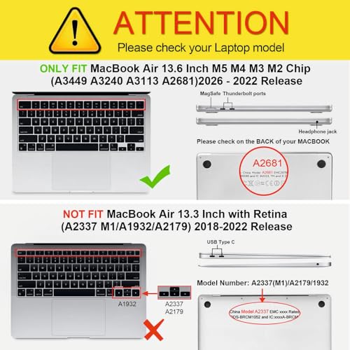 Image of Case for MacBook Air 13.6 Inch A3449 A3240 A3113 A2681 (2026 2025 2024 2023 2022 Release) - Protective Snap On Hard Shell Cover for MacBook Air 13.6 Inch M5 M4 M3 M2 Chip (Crystal Clear)