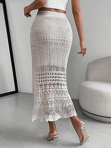 SHENHE Women's Crochet Skirt High Waist Hollow Out Knitted Elegant Stretch Maxi Skirt3