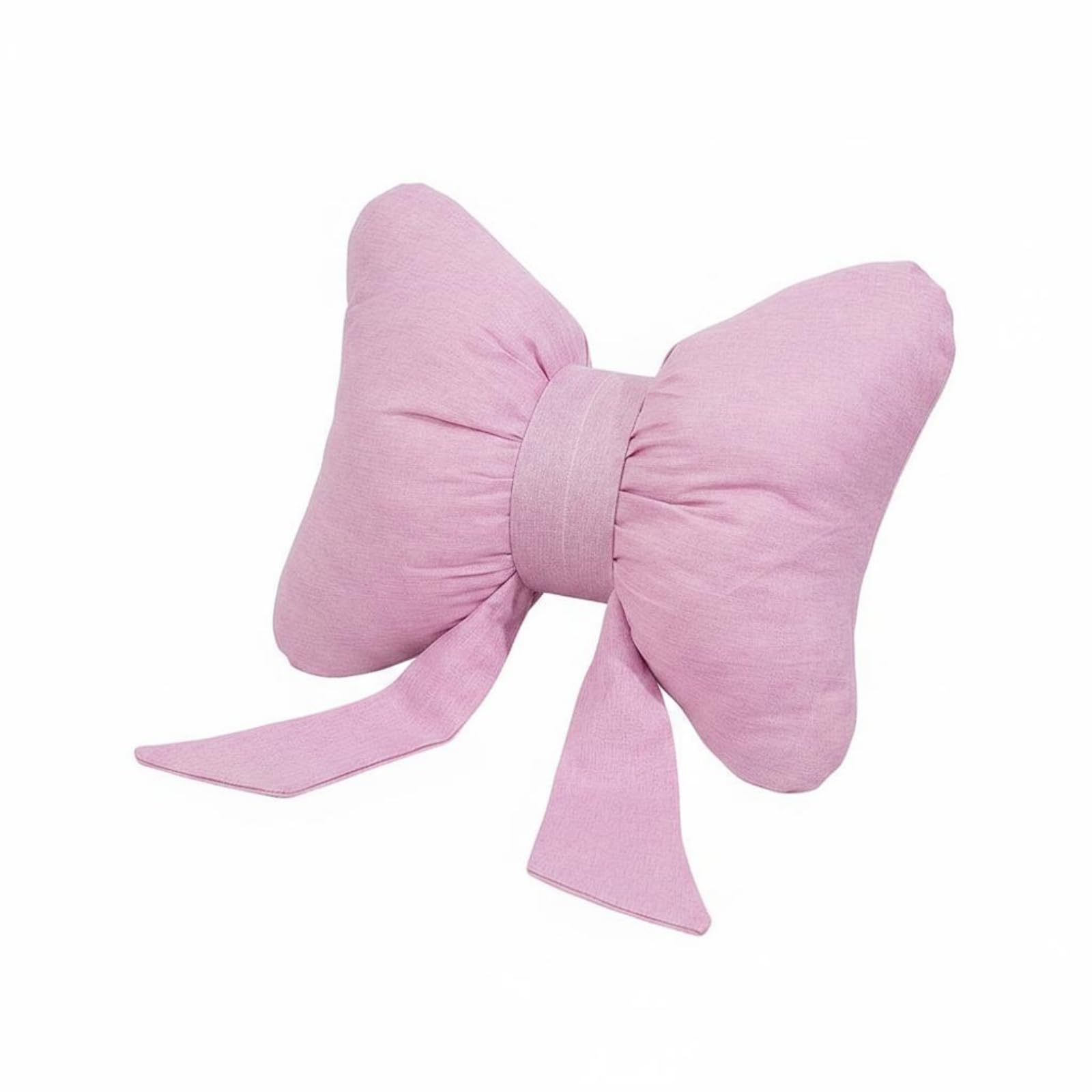 Plump Bow Pillow Linen-Like Throw Pillow Soft Back Cushion Long Ribbon Ties for Sofa, Couch, Pink | Decorative Nursery Pillows | Nursery Bedding-image-35