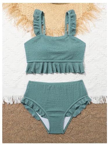 Image of Floerns Girl's 2 Piece Bathing Suit Ruffle Trim Summer Bikini Swimsuit
