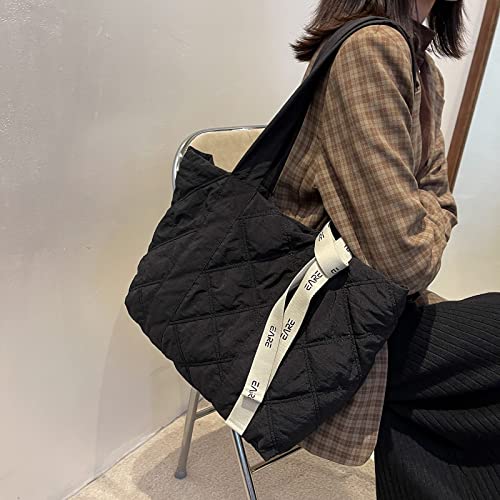 Image of Puffer Quilted Tote Bag for Women Puffy Padded Crossbody Purse Soft Lightweight Shoulder Bag with Zipper
