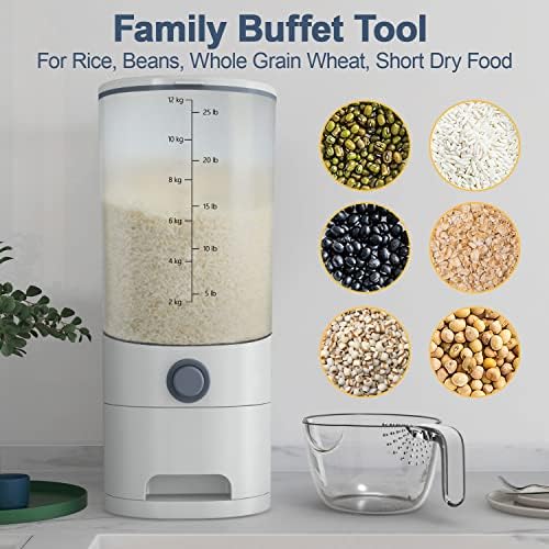 12KG Rice Dispenser, Magic Grain Buffet Kitchen Tool, Large Sealed Rice Storage Container With Measuring Jug, Food Auto & Easy Dispenser Organization For Rice, Beans, Whole Grain, Short Dry Food