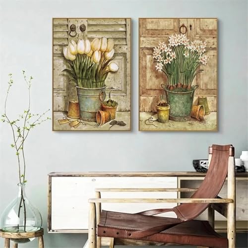 Impression sur toile vintage art mural fleurs pastel 40x60cm sans cadre