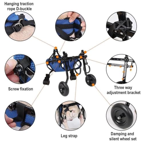 Silla de ruedas para perros de aluminio ajustable con 4 ruedas para soporte completo 4
