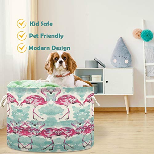 Visesunny Storage Basket Vintage Flamingo Nursery Hamper Canvas Fabric Toy Storage Organizer Bin Storage Box Laundry Basket For Kid Rooms,Playroom,Shelves,Toy Basket,Gift Basket #TOP2