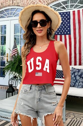 Image of Ithalt Womens American Flag Shirts 4th of July Outfits USA T-Shirt Patriotic Tank Shirt Fourth of July Sleeveless Tops