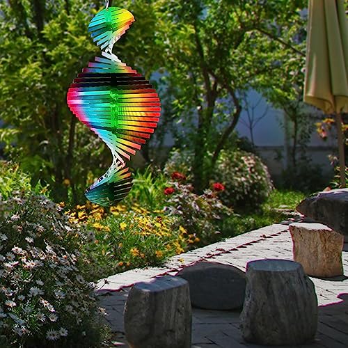 Image of Aoedelyart Wind Spinner Rainbow Wave Wind Spinners for Yard and Garden,15in Hanging Kinetic Yard Art Wind Sculpture,3D Wind Spinners Outdoor & Indoor Rainbow Helix Garden Decor Christmas Ornaments