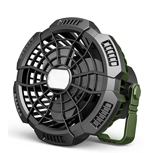 Melchioni Family | Ventilateur de Camping Portable Rechargeable, Natterie 5200 mah, éclairage LED, 3 Luminosités, 3 Vitesses, 10 cm de Diamètre, Crochet de Suspension et Télécommande, Rotation à 180