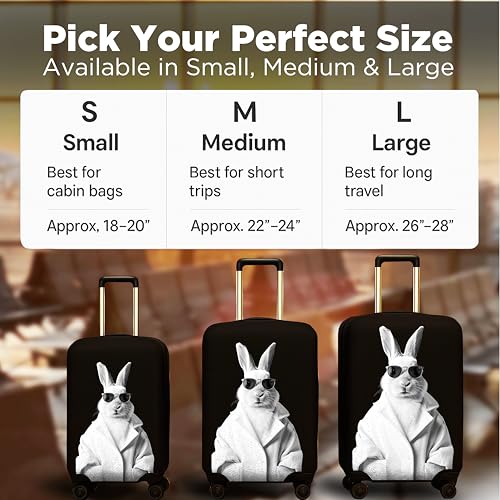 Image of WanderWraps Spendex Polyester Protective Luggage Cover | Hard Luggage Trolley Bag Cover | Washable | Dust Proof | Stretchable | 20-24 - 28 Inches | Blanc Bunny
