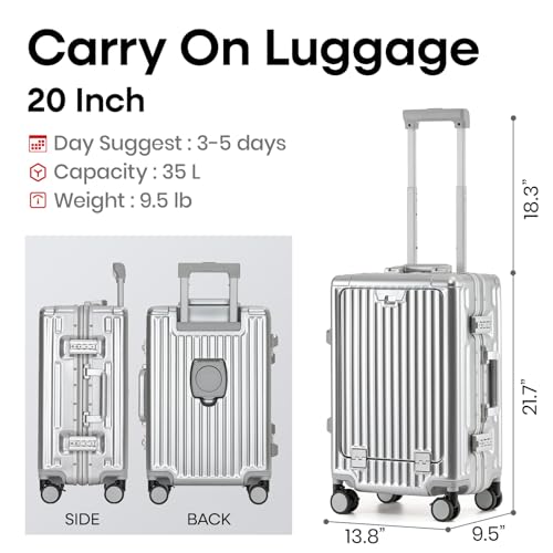 VATILIN 20 Inch Aluminium Frame Carry On