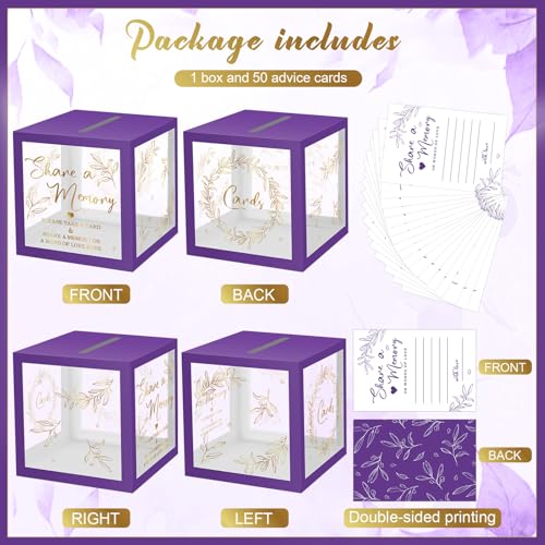 Image of Pajean 50 Pcs Greenery Share a Memory Card for Celebration of Life Cards Box with Clear Windows Memory Box for Funeral Wedding Birthday Graduation Bridal Shower Guest Card Ideas(Clear,Purple Gold)
