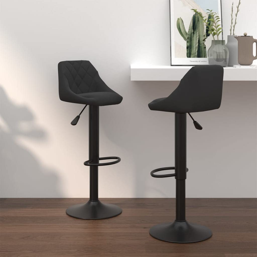 Tabourets de bar en velours noir réglables pivotants avec repose-pieds