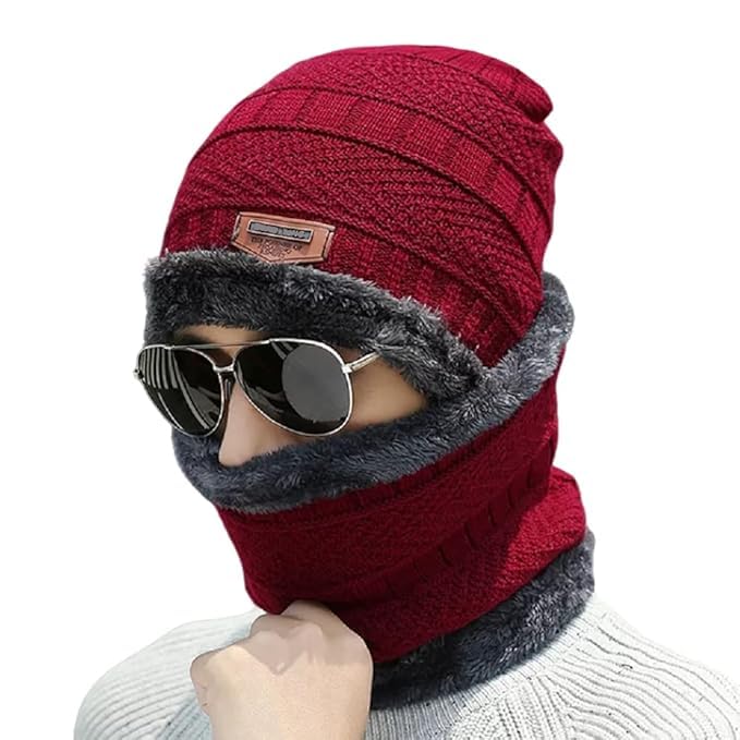 Woolen Beanie, Skull Cap & Neck Warmer (Muffler) Combo for Winters with Faux Fur Inner Side Hedging Hat Scarf Set, Winter Cap, Air Proof Cap, Woolen Cap (Multicolor) Woolen Beanie, Skull Cap & Neck Warmer (Muffler) Combo for Winters with Faux Fur Inner Side Hedging Hat Scarf Set, Winter Cap, Air Proof Cap, Woolen Cap (Multicolor)