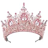 Brihasory Luxury Rhinestone Baroque Queen Tiaras and Crowns for Women, Handmade Wedding Princess Headband Sparkly Crystal Costume Headpieces for Quinceanera Halloween Birthday Prom(Pink)