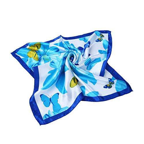 Elegant Silk Feel Floral Butterfly Satin Square Neck Scarf Handkerchief 20"2