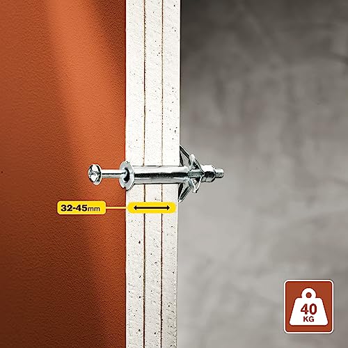 Rapid Hollow Wall Anchors, Pack of 10 Heavy Duty Metal Plasterboard Fixings for 32-45 mm Wall Thickness, 40 kg Load - Image 2