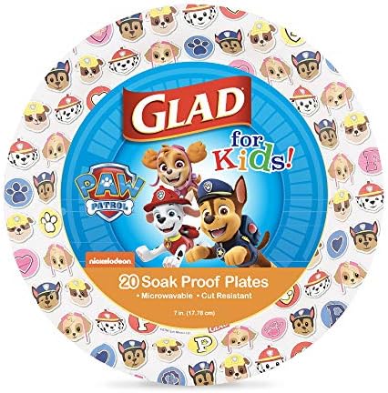 Glad for Kids Paw Patrol Emoji Paper Dispososable Plates | Paw Patrol Plates for Kids | Heavy Duty Disposable Paper Plates, Paw Patrol Emojis 7" Round Plates 20ct| Kids Birthday Party Supplies