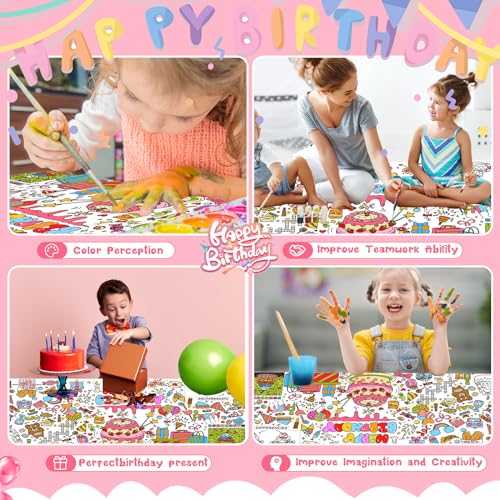 Padticㅤ PAPER TABLE COVER Padtic Birthday Giant Coloring Poster,35X72Inch Happy Birthday Coloring Tablecloth,Drawing Paper Coloring Tablecover,Happy Birthday Activities Diy Coloring Mat For Kids Classroom Home Party Supplies thumb #3