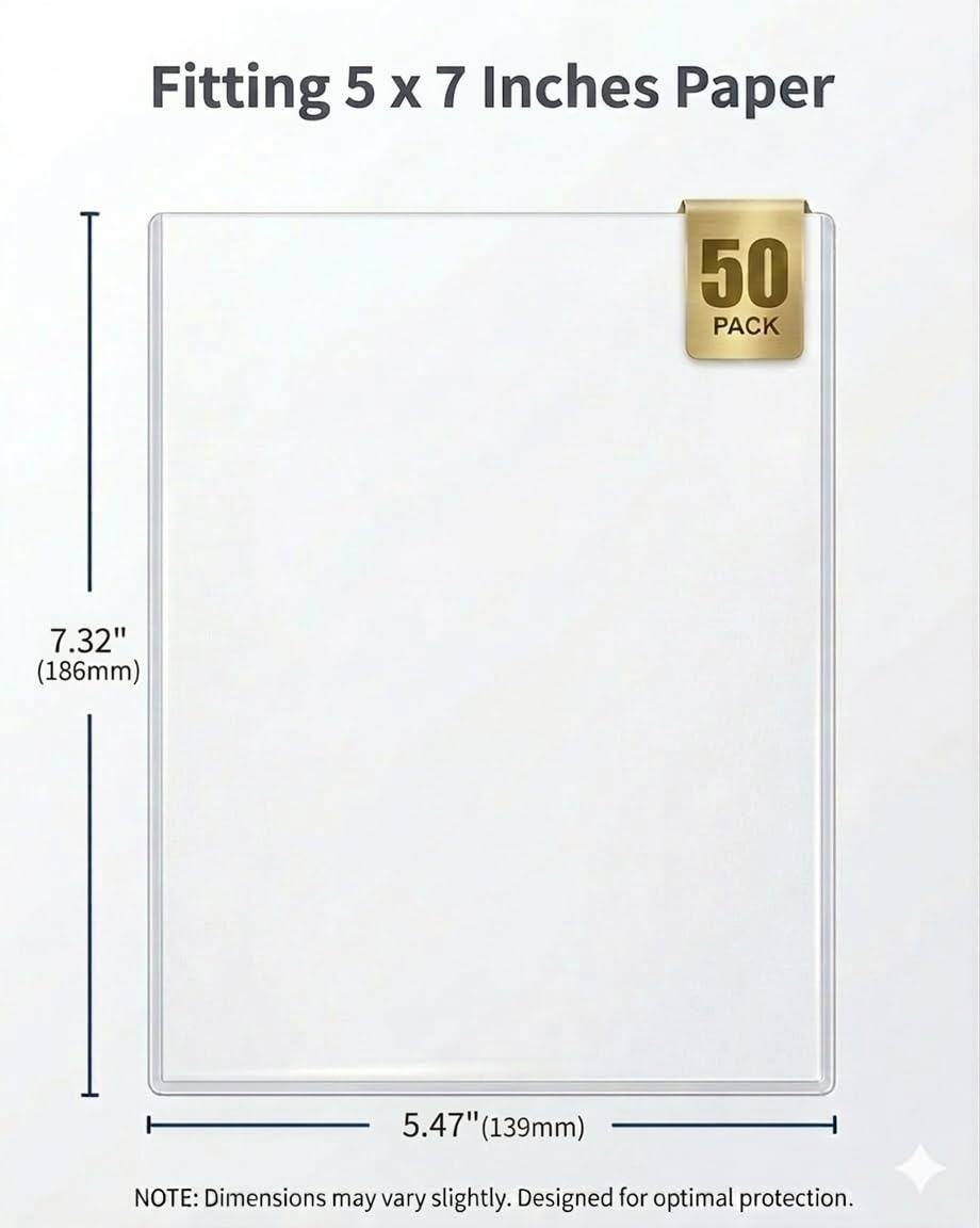 Toploader, 50 Stück, ultra-langlebige Kartenschutzfolien für Sammelkarten, Fotos und Sammlerstücke, kristallklares PVC, archivierungssicher, passend für 12,7 x 17,8 cm große Blätter