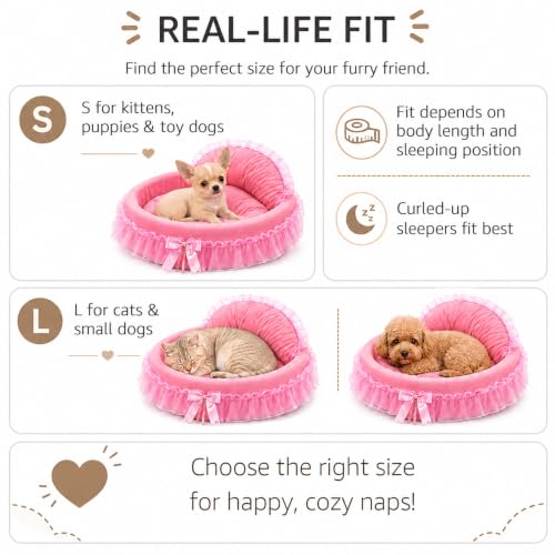 Pink Dog Bed Washable Princess Cat Couch Soft Plush Pet Sofa Nest Mat Snuggle Kitten Puppy Cave Beds Cute Cozy Kitten Doggy Kennel Cushion Small Medium Dogs Cats Sleeping Pad (S, Pink) - Image 3