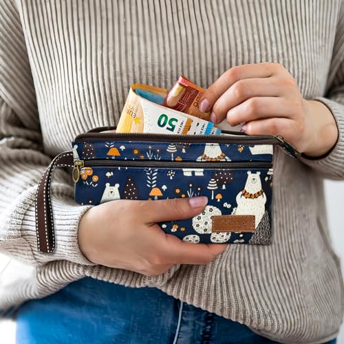 Coin Purse, Wristlet Clutch Purse with Compartments, Zipper Coin Pouch Wristlet Wallet Cartoon Animal Print Wristlet Casual Bag for Shopping, Dating, Travel (cats)4