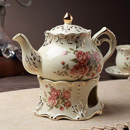 SXLCKJ Juego de té de Flores de cerámica, Base calefactora de Velas Creativas, Taza de café Continental Resistente al… - Imagen 5