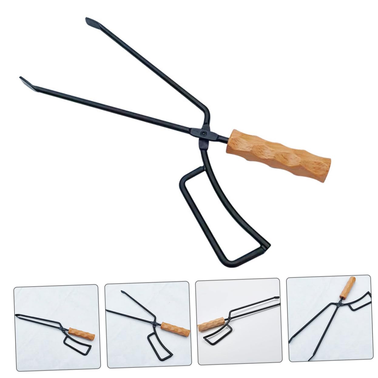 Pinza per Carbone da Barbecue da Campeggio Manico in Legno | Ferro e Legno, Alta Durezza e Spessore Maggiorato, per Spiagge e Camini