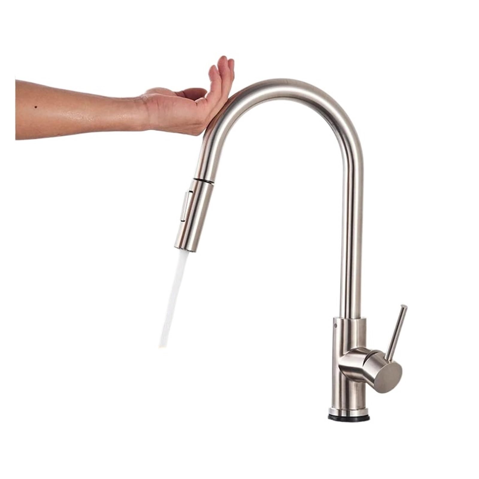 Smart Touch Küchenarmatur Schwarz Ausziehbarer Sensorhahn Schwarz/Nickel 360-Grad-Schwenkkran 2 Ausgänge Wassermischhahn(Brushed nickel sense)