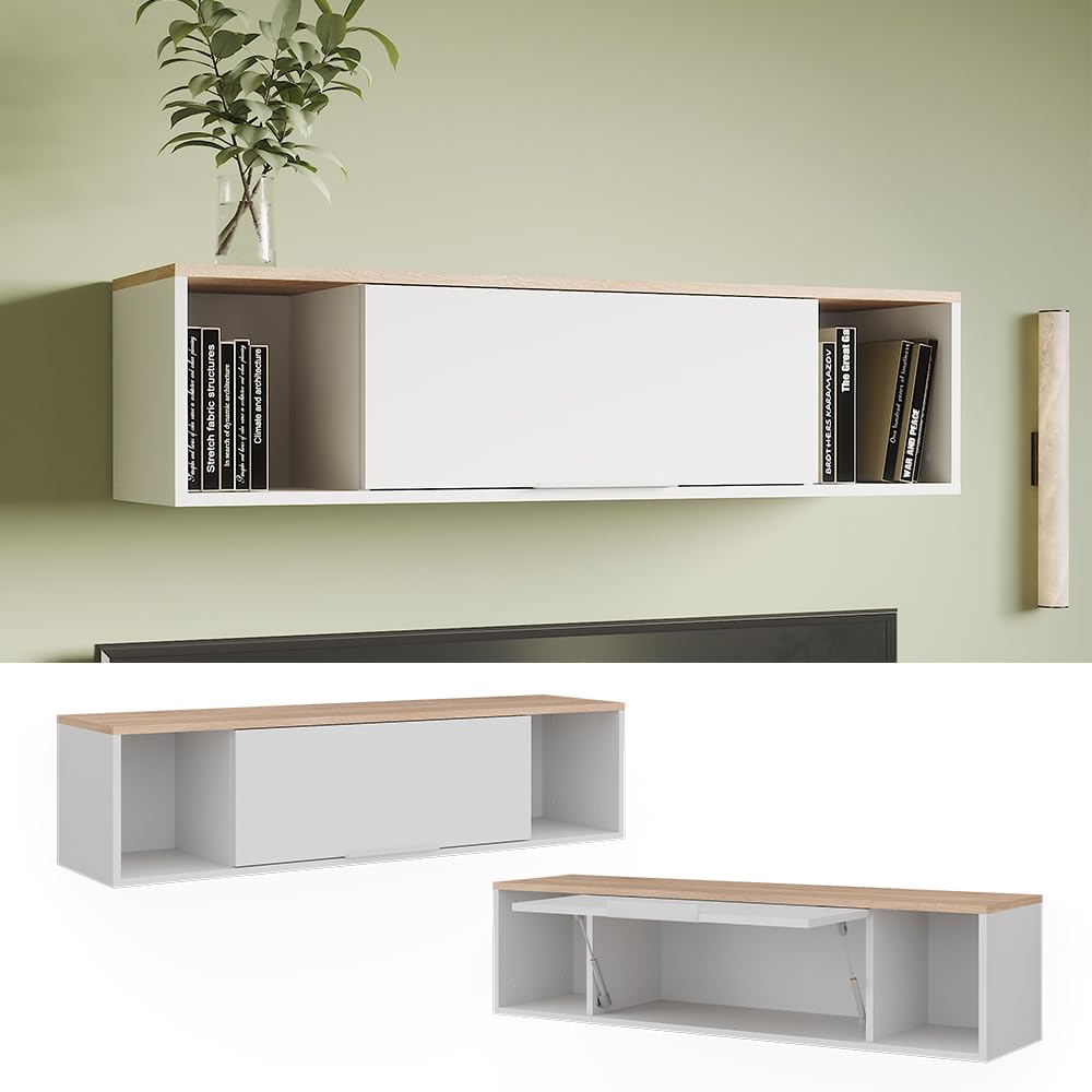 Vicco Estantería de Pared Betti, Blanco/Sonoma, 120 x 30 cm | para montaje en pared, apto para salón u oficina