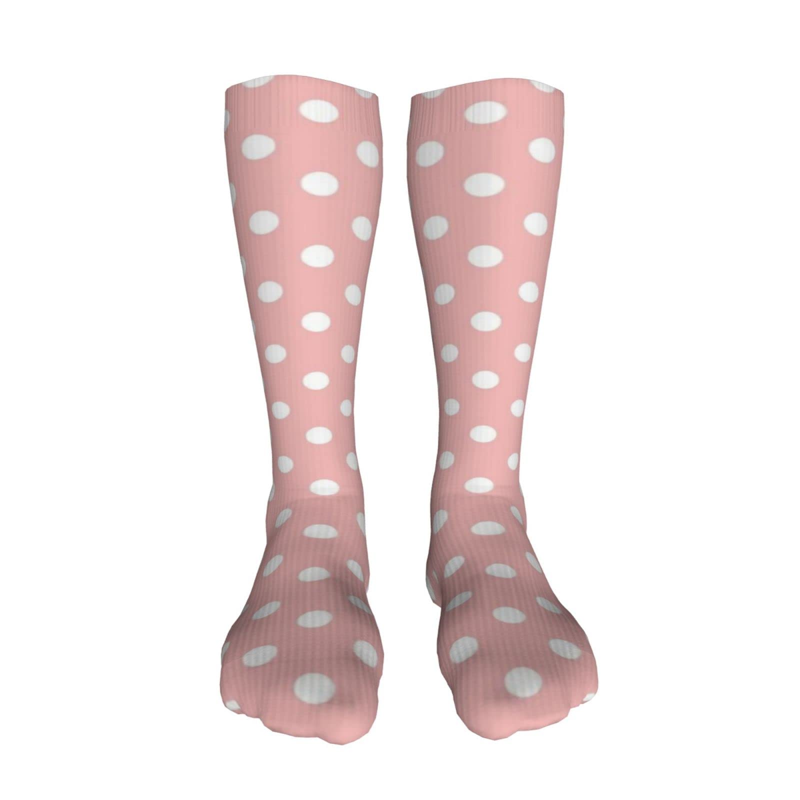 Melbrakin Knee High Socks Pink And White Polka Dot Athletic Thin High Tube Stockings for Outdoor Sport
