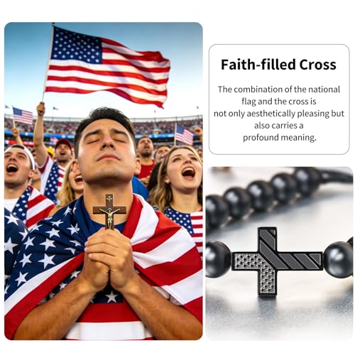 Pulsera con cruz bañada en oro para hombres miniatura 4