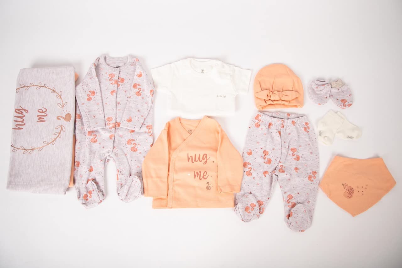 Hug Me Newborn Baby Flamingo Clothing Set (9-piece set, 100% Organic Cotton)