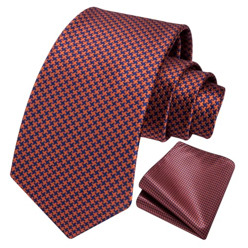 Image of HISDERN Mens Ties Plaid Tie and Pocket Square Set Classic Woven Formal Checkered Neckties & Handkerchief Wedding Party