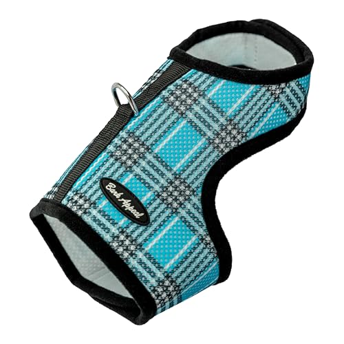 Bark Appeal Blue Plaid Wrap N Go Dog Harness for Small-Medium Pets – Soft Solid Mesh Vest Harness for Dogs, Puppies, Kittens & Cats – Easy Buckle-Free Design for a Comfortable Fit – Small