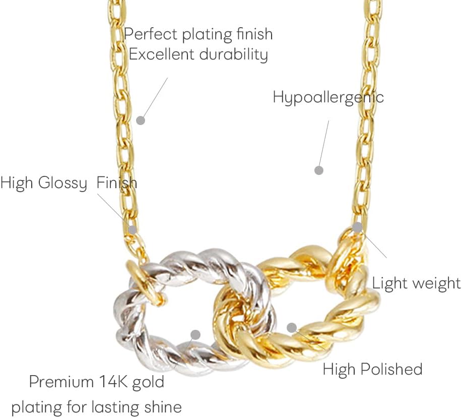 Twisted Link Necklace, MUSTHAVE 18K Gold Plated Interlocking Linked Circles Necklace, Two Tone Silver & Gold Rope Chain, Minimalist Infinity Pendant, Dainty Everyday Jewelry for Women, 16+2" Chain (Yellow Gold) - Image 3