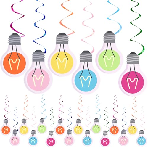 Eaasty 36 Pcs VBS Party Decorations Light Bulb Spiral Hanging Decorations 2026 Jesus Vacation Bible Supplies Paper Light Bulb Hanging Swirls for Summer Vocation Bible School Church Classroom
