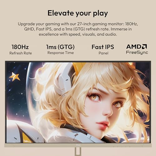 Image of Pixio Two PX278 Wave Beige 27 inch 180Hz Refresh Rate FHD 1440p Resolution Fast IPS Panel 1ms GTG Response Time Gaming Monitor and PS1D Wave Beige Dual Monitor Arm - Fits up to 32 inches and 19.8lbs