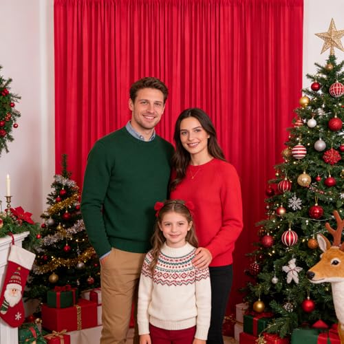 Image of 10ft x 10ft Red Backdrop Curtains for Parties, Polyester Fabric Backdrop Drapes with Rod Pockets for Weddings, Birthday, Halloween, Photography, Christmas Party Background Curtain, 2 Panels
