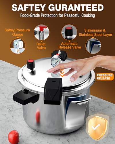 Image of Wantjoin Aluminum Pressure Cooker 23Qt Pressure Canner, Pressure Pot with Pressure Control for Home Kitchen or Restraurant, Commercial Pressure Cooker with Gauge