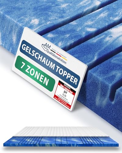 AM Qualitätsmatratzen 7 Zonen Deluxe Gel Topper 180x200cm RG50 - Made in Germany - Atmungsaktiver Gelschaum Topper 180x200-8cm - Kühlende Matratzenauflage mit Lyocell Bezug und Anti-Rutsch Funktion
