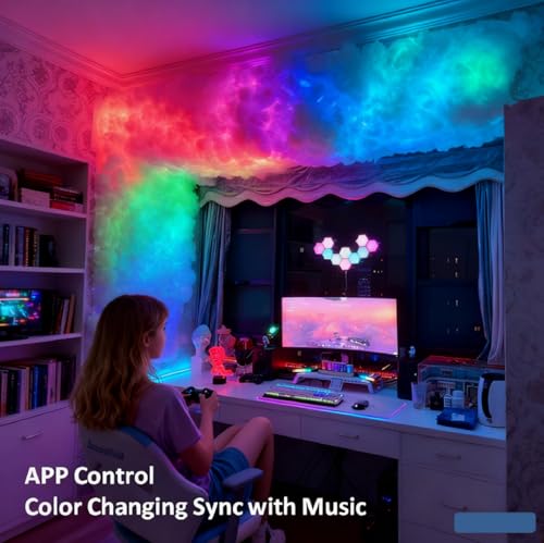 Image of Creative 3D Thundercloud LED Light,DIY Cloud Atmosphere Light Colorful Changing Sync with Music,Decoration for Gaming Room Ceiling Bedroom Bar Club,Recommended Layout 20 to 22 Square Feet
