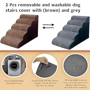 Dog-stairs-for-small-dogs-to-high-beds-5-steps-24-inch-dog-pet-ramp-stairs-for-18-30-inch-couch-bed-2-Pcs-Brown-Grey-washable-cover-with-dog-ramp-for-old-large-dogs-cats-Non-Slip-balanced-33D - Cucciolini Doodles   Dog-stairs-for-small-dogs-to-high-beds-5-steps-24-inch-dog-pet-ramp-stairs-for-18-30-inch-couch-bed-2-Pcs-Brown-Grey-washable-cover-with-dog-ramp-for-old-large-dogs-cats-Non-Slip-balanced-33D