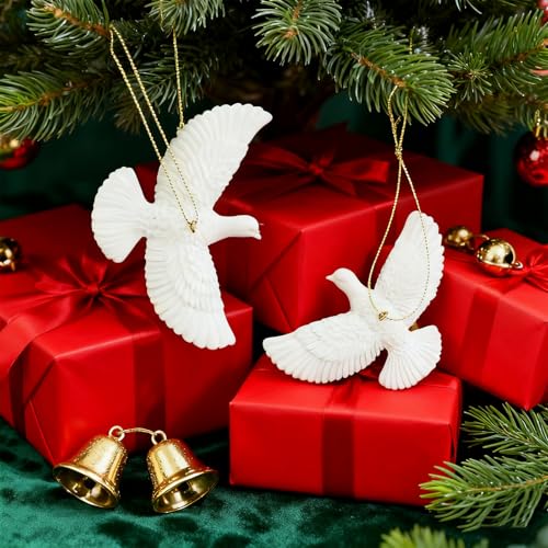 Friendship Turtle Doves Christmas Ornament, Xmas Tree Hanging Decor, Home Decoration For Family, Friends (2, white)