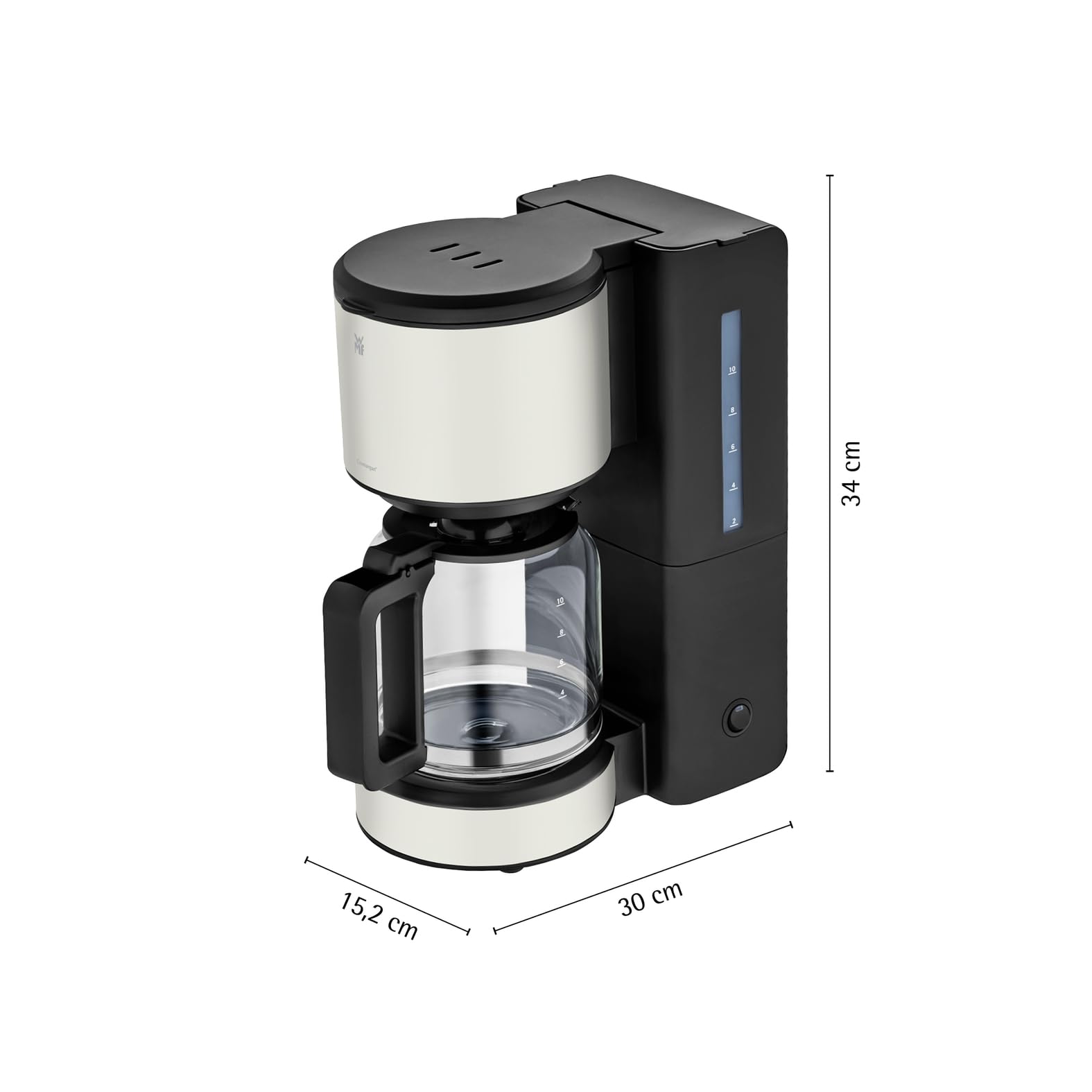 Machine à café filtre WMF Stelio Aroma en acier inoxydable blanc mat - Machine à café avec verseuse en verre pour 10 tasses, anti-goutte, plaque chauffante et arrêt automatique, 1000 W, facile à nett