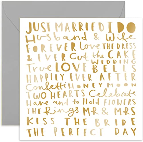 Old English Co. - Tarjeta de boda con texto en inglés'Just Married Words', bonita tarjeta de boda...