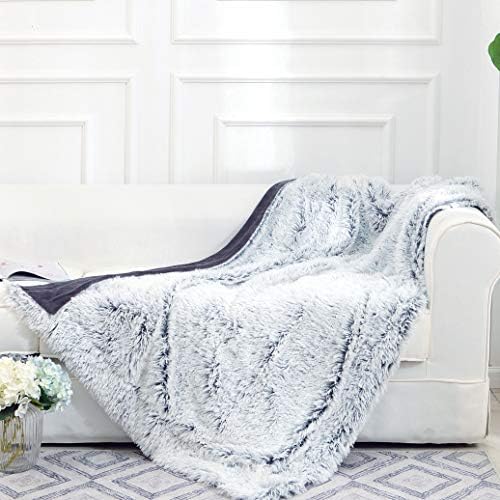 Cheer Collection Long Shaggy Hair Throw Blanket - Ultra Soft Fluffy Blankets for Sofa, Chair or Bed - Machine Washable - 50" x 60" - Gray